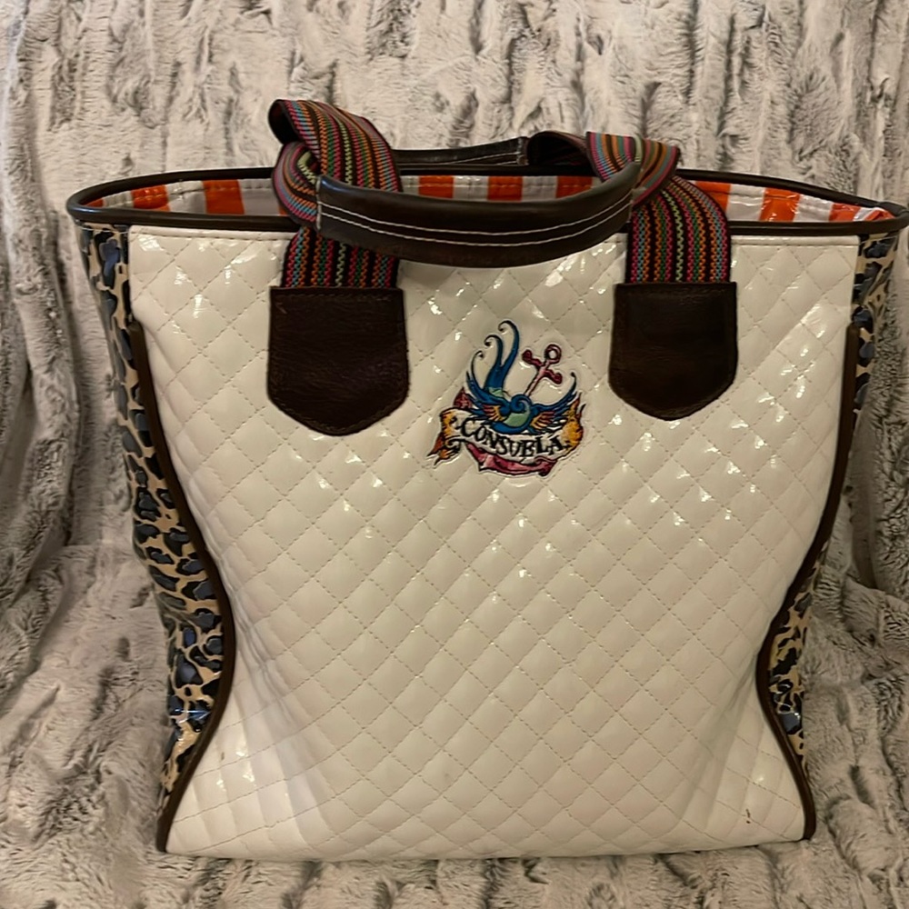 Consuela tote - retired bag white with leopard